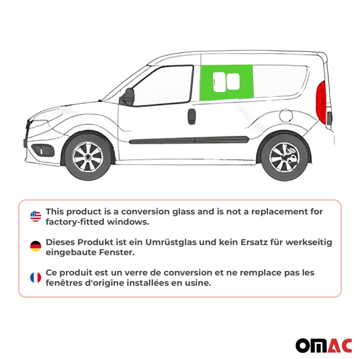 RAM Promaster City Front Side Sliding Window Glass - Left (L1\/L2) - Omac - Galaxy - 2015-2022
